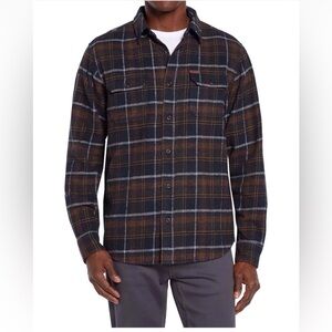 Orvis Men’s L blue orange Flannel Shirt Long Sleeve Plaid Collar Casual Outdoor